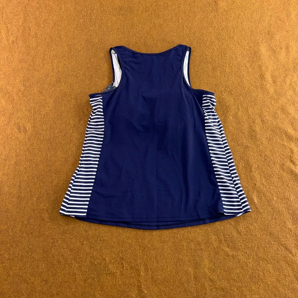 Summer Mae Womens 14 Navy Blue Striped Tankini Swim Top NWT